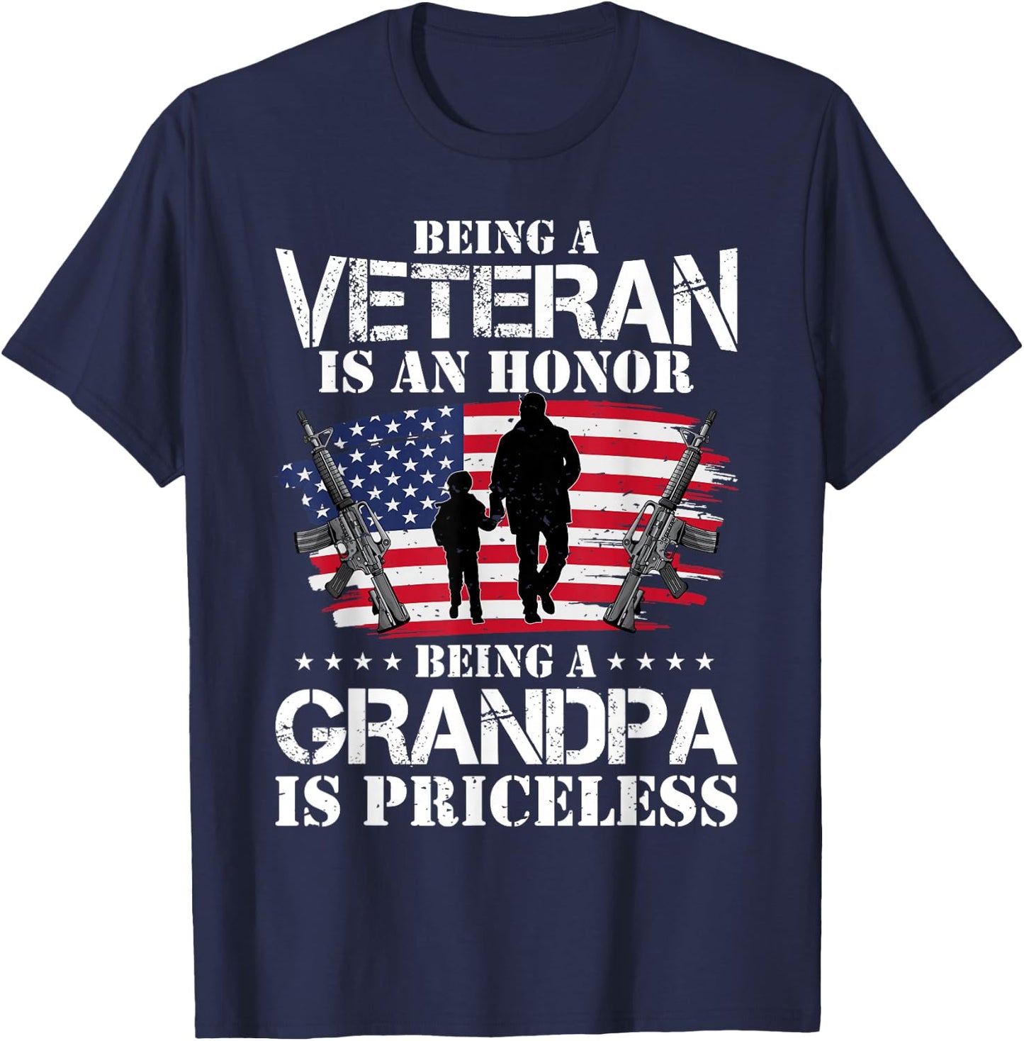Being A Veteran Is Honor Being A Grandpa Is Priceless T-Shirt - T-Shirt | Navy