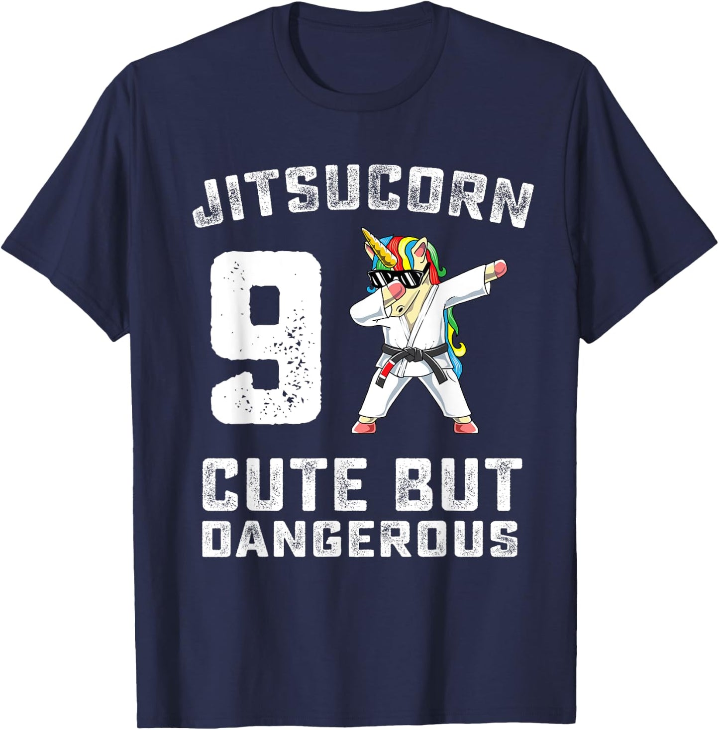 9 Year Old Jiu Jitsu Birthday Gift BJJ Dabbing Unicorn Girl T-Shirt - T-Shirt | Navy