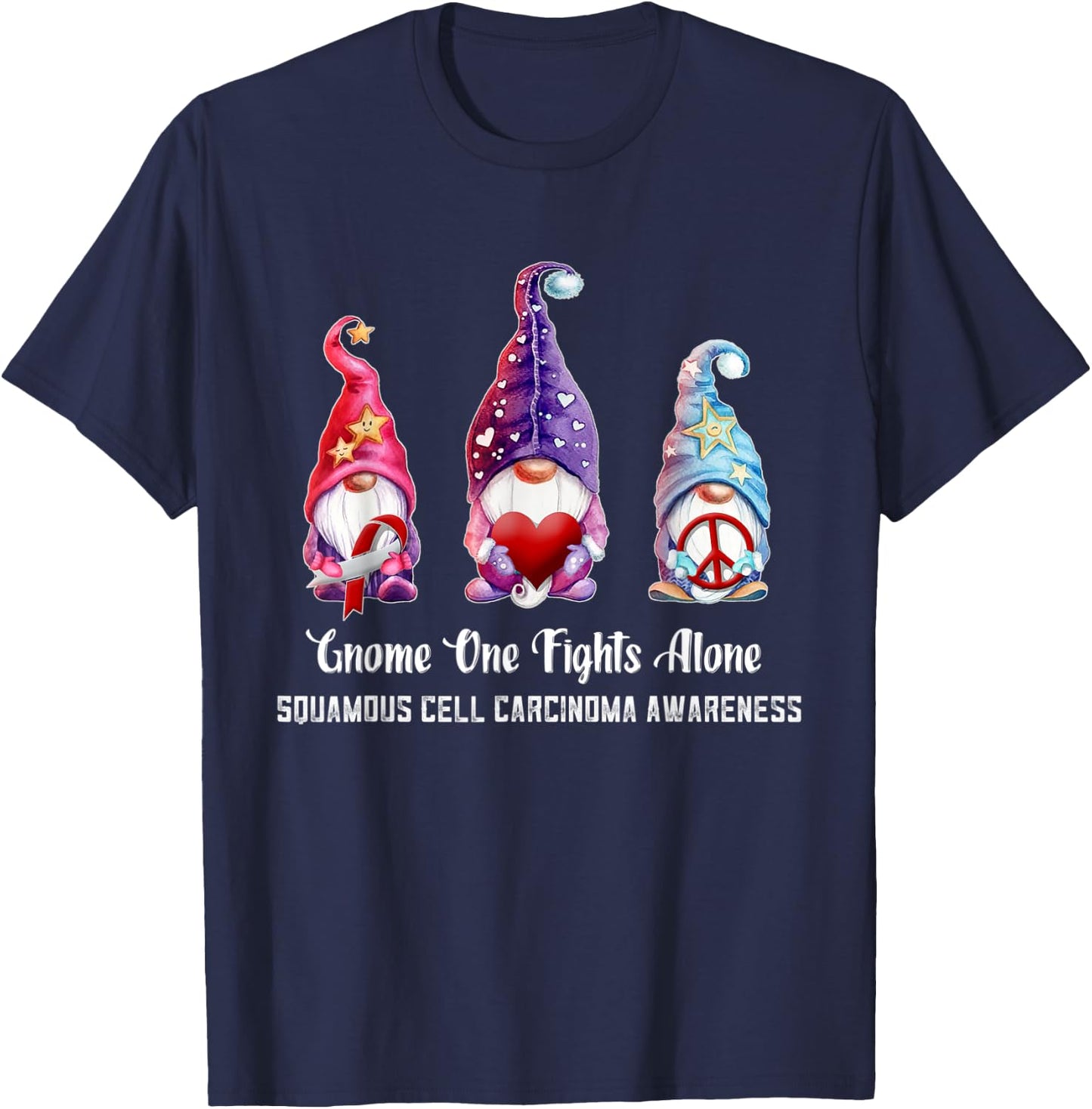 Gnome One Fights Alone Squamous Cell Carcinoma Awareness T-Shirt - T-Shirt | Navy