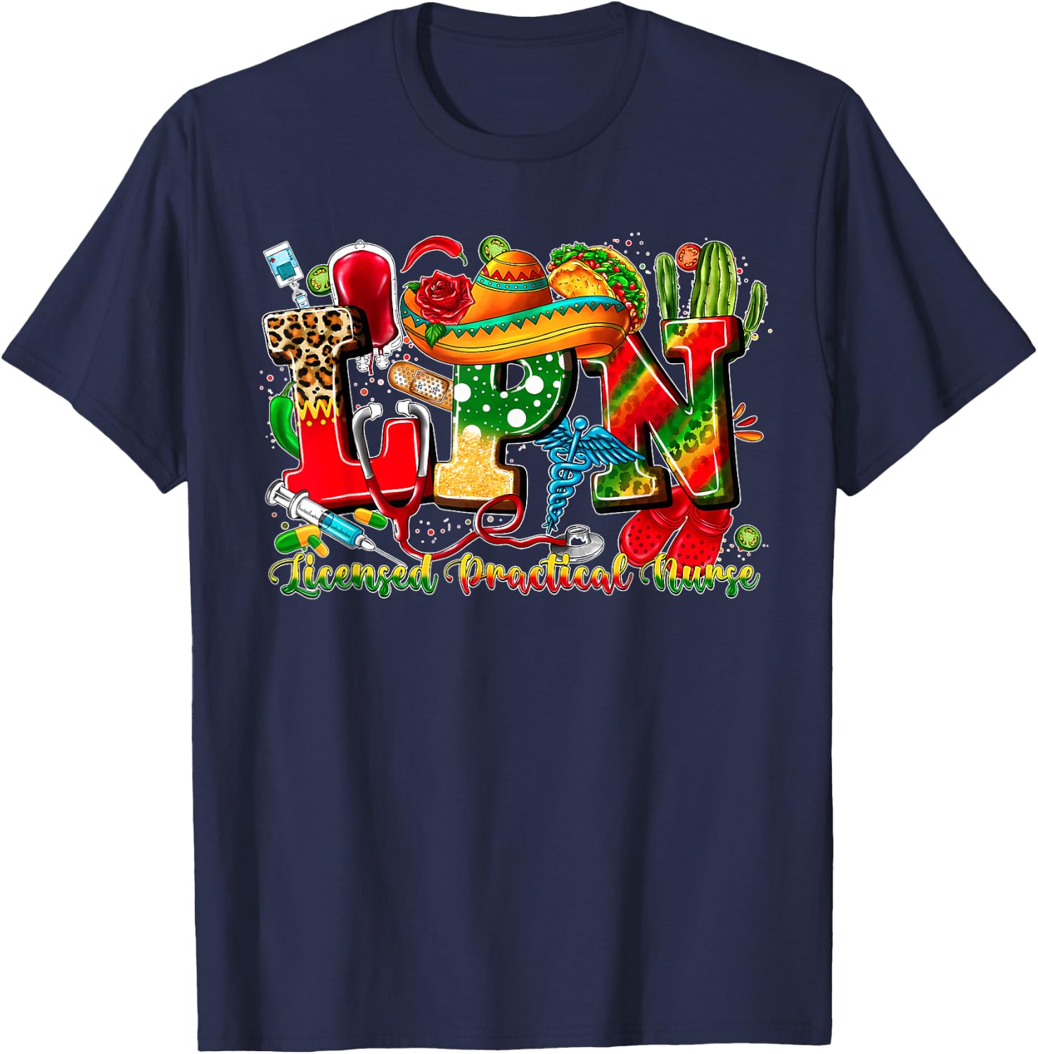 LPN Licensed Practical Nurse Cinco de Mayo Mexican Nursing T-Shirt - T-Shirt | Navy