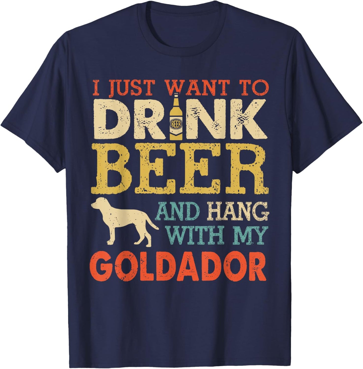 Goldador Dad Drink Beer Hang With Dog Funny Men Vintage T-Shirt - T-Shirt | Navy