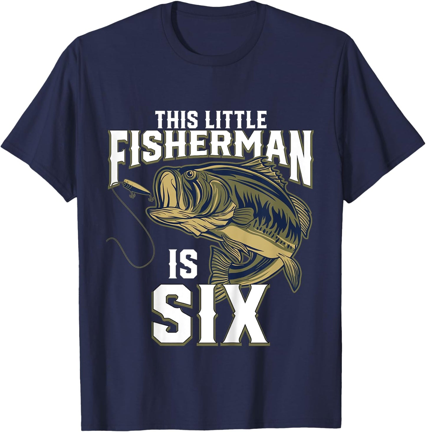 Kids 6 Year Old Fishing Birthday Party Fisherman 6th Gift Boy T-Shirt - T-Shirt | Navy