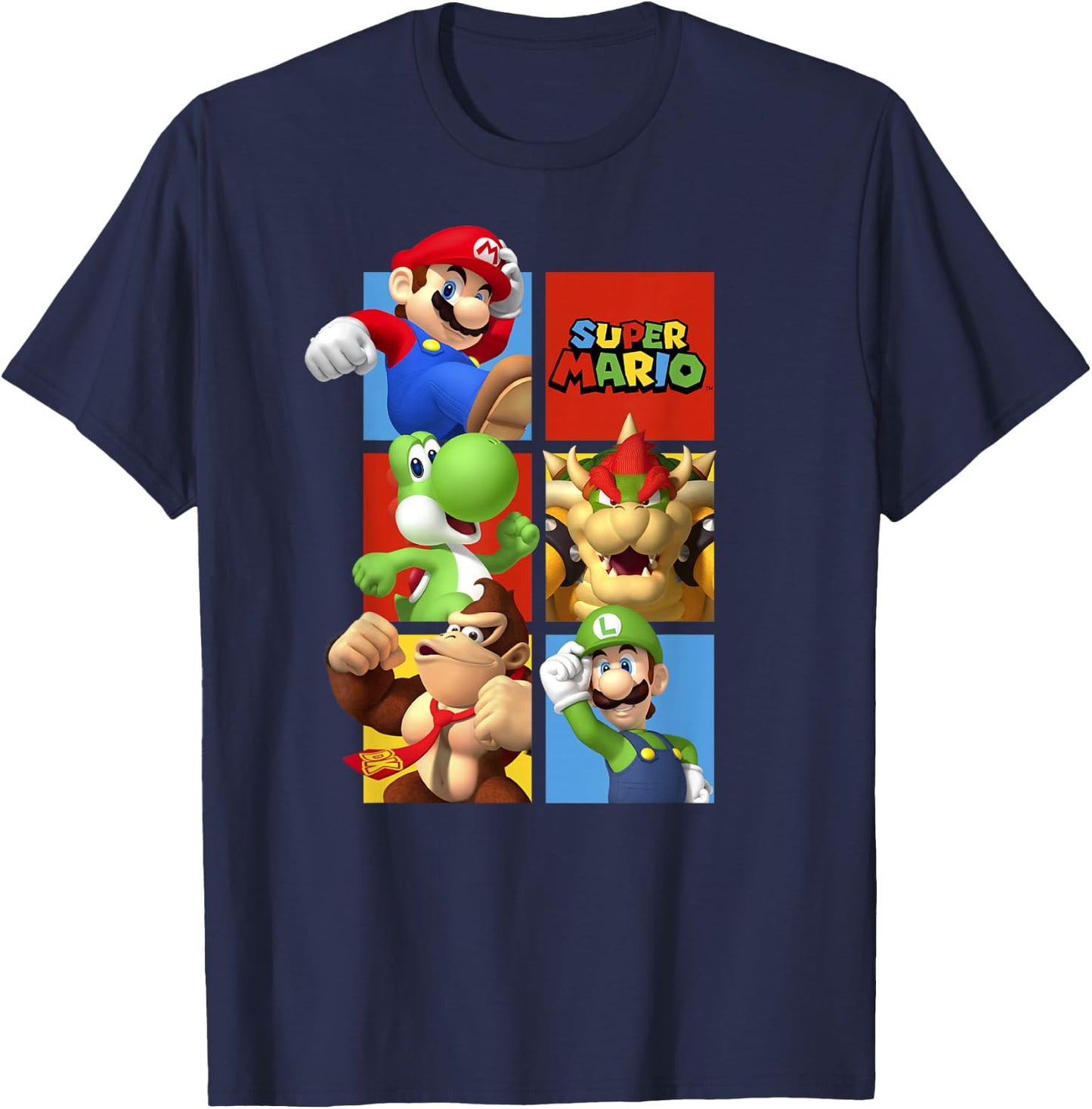 Super Mario Classic Character Box Up T-Shirt - T-Shirt | Navy