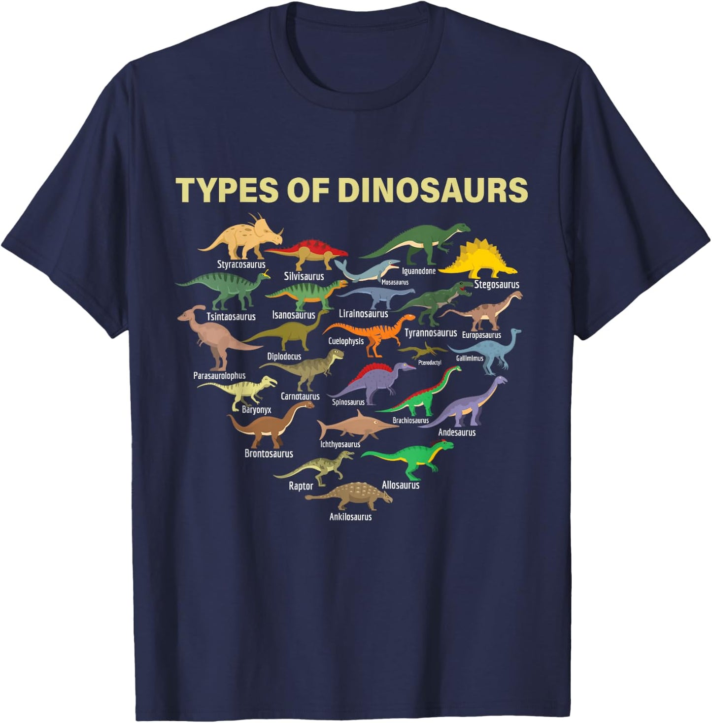 types of Dinosaurs Dino identification kids boys girls women T-Shirt - T-Shirt | Navy
