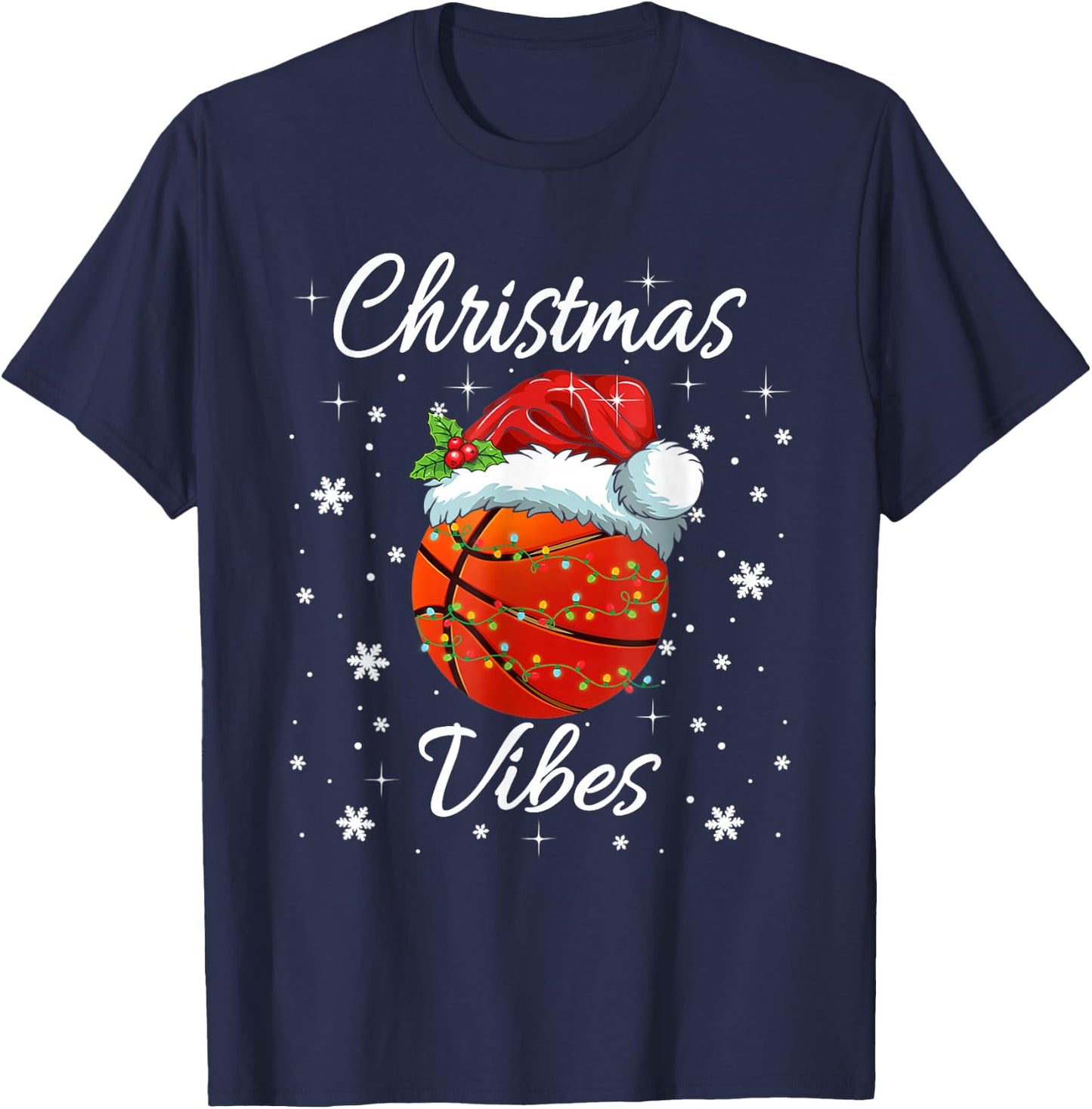 Christmas Pajama Men Women Boys Girls Santa Hat Basketball T-Shirt - T-Shirt | Navy
