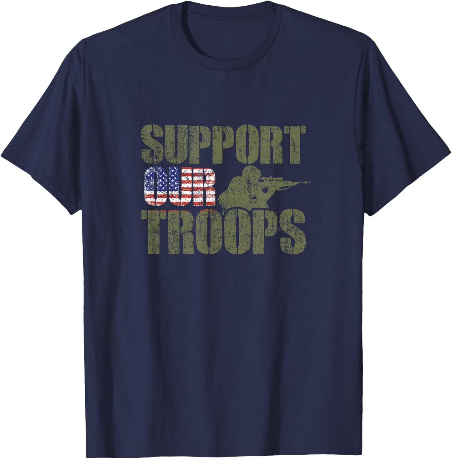 Vintage US Military Support Our Troops American Flag T-Shirt - T-Shirt | Navy