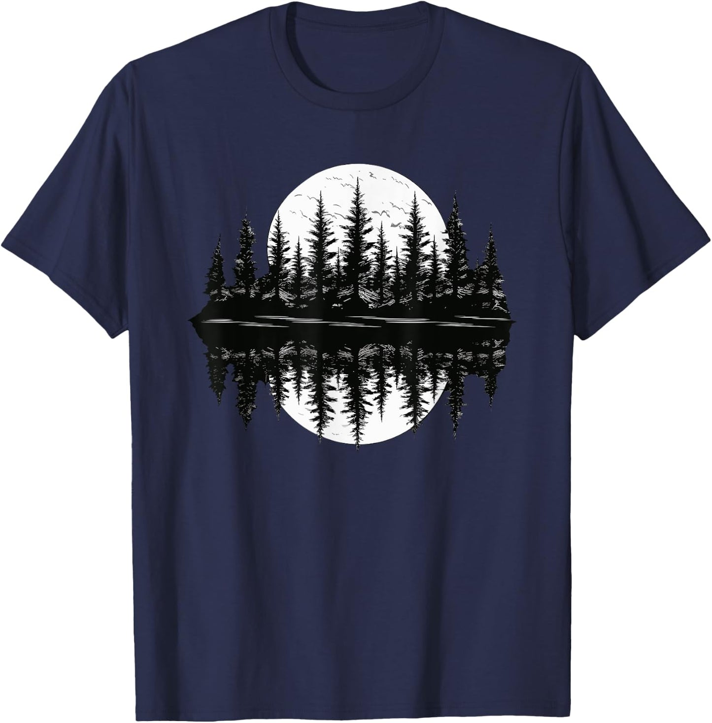 Mountain Landscape Reflection Forest Trees Outdoor Wildlife T-Shirt - T-Shirt | Navy