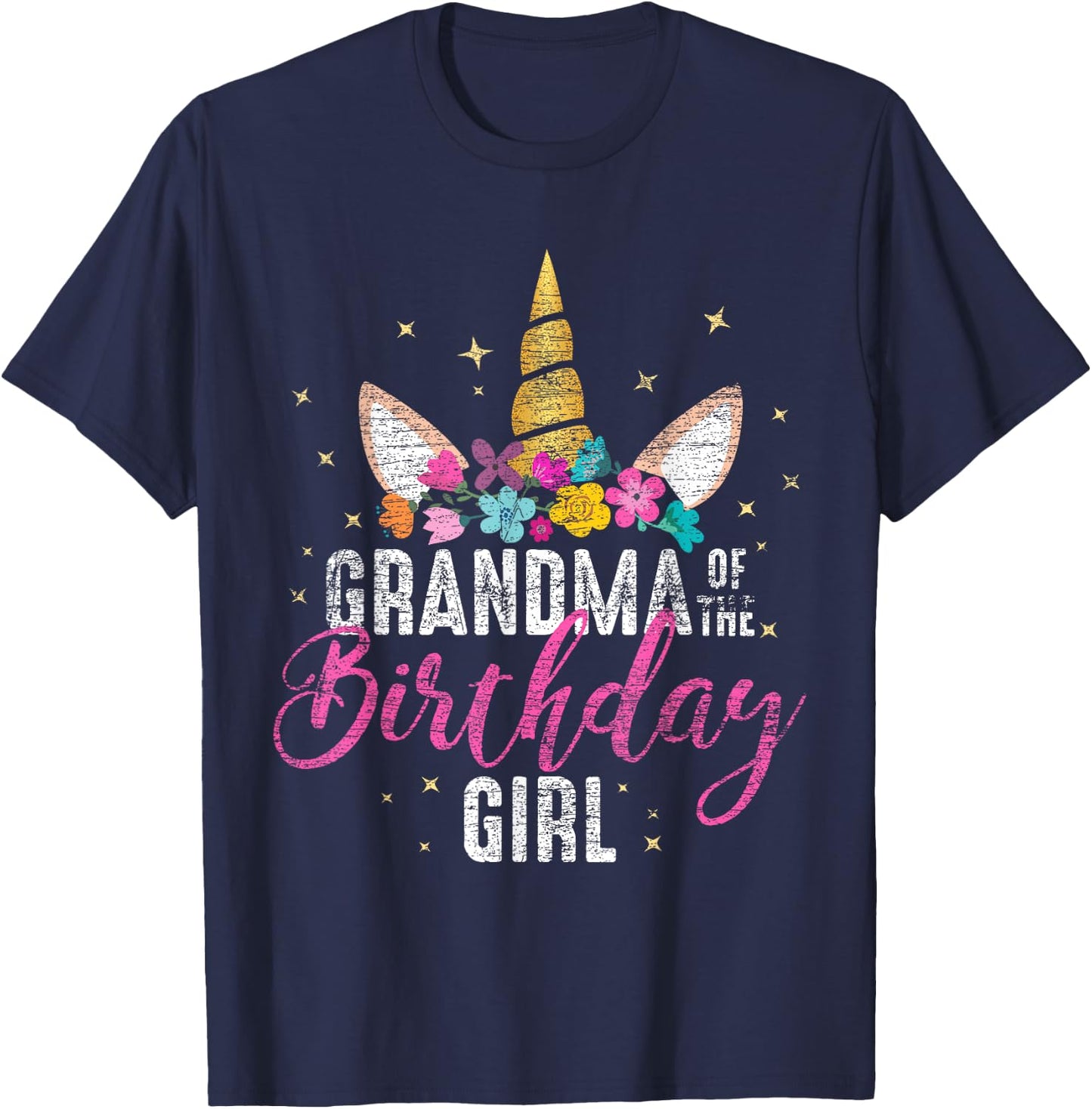 Grandma Of The Birthday Girl Grandma Gift Unicorn Birthday T-Shirt - T-Shirt | Navy