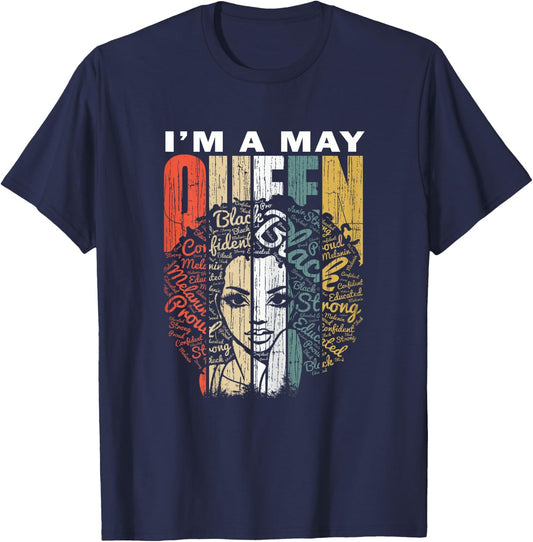 Queens are Born in May T Shirt - Birthday Girl T-Shirt - T-Shirt | Navy