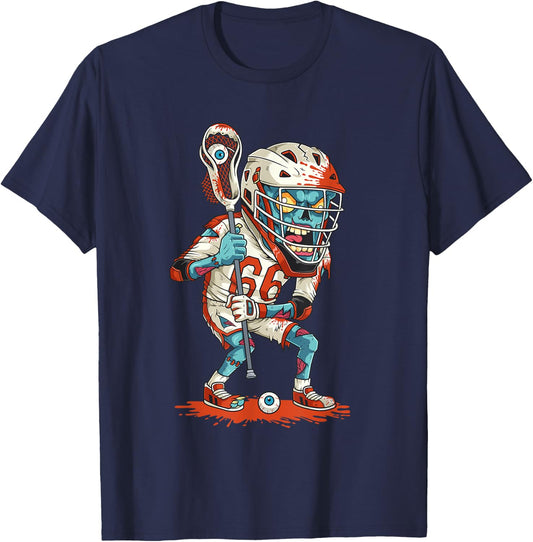 Funny Lacrosse Zombie Player Lax Lazy Halloween Costume Gift T-Shirt - T-Shirt | Navy