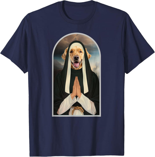 Funny Golden Retriever Dog Praying Nun T-Shirt - T-Shirt | Navy