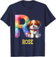 Cute Dogs Letter Rose Name Rainbow Dog T-Shirt - T-Shirt | Navy