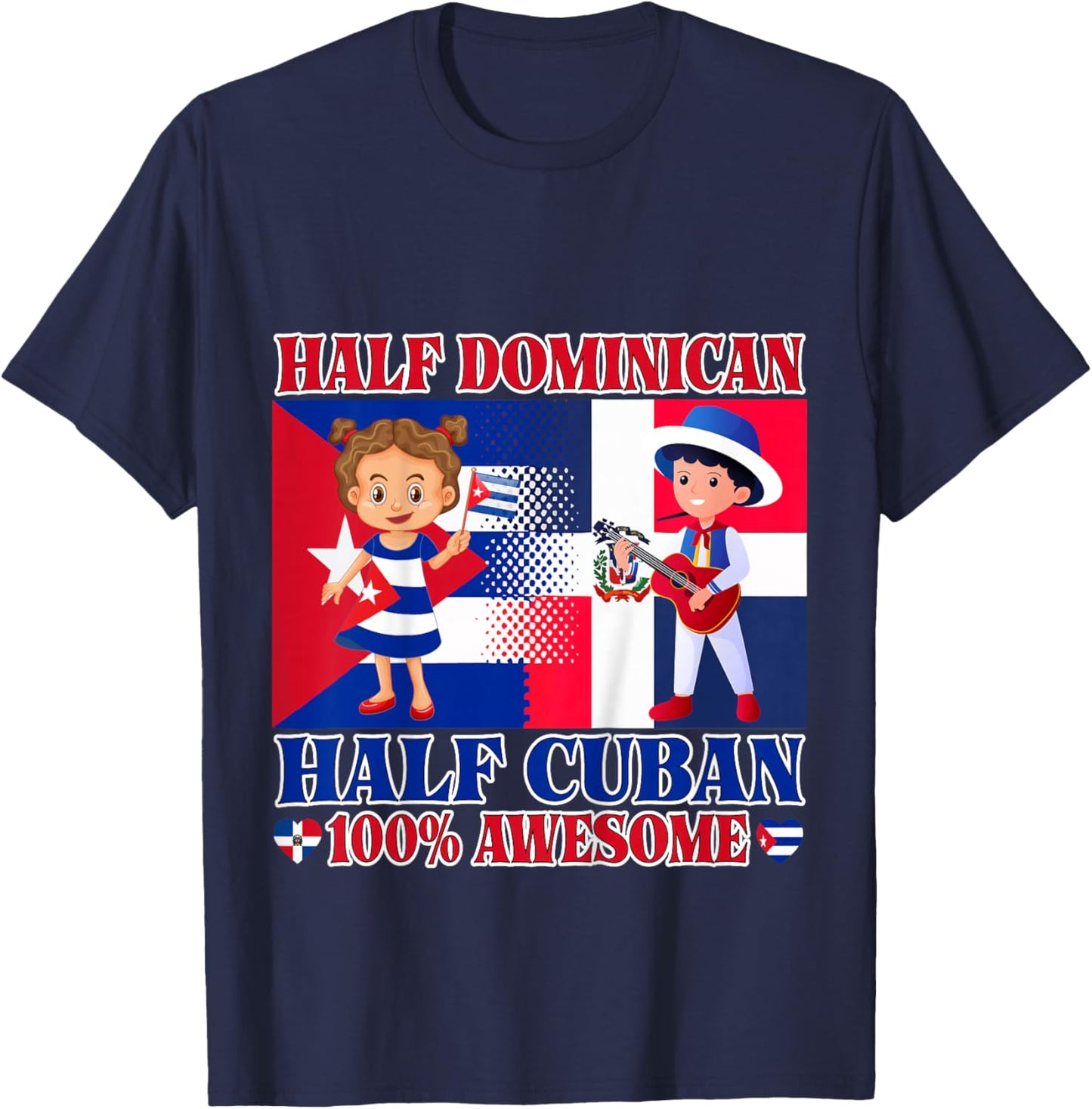 Half Cuban Half Dominican Republic Flag Toddler Girl Boy T-Shirt - T-Shirt | Navy