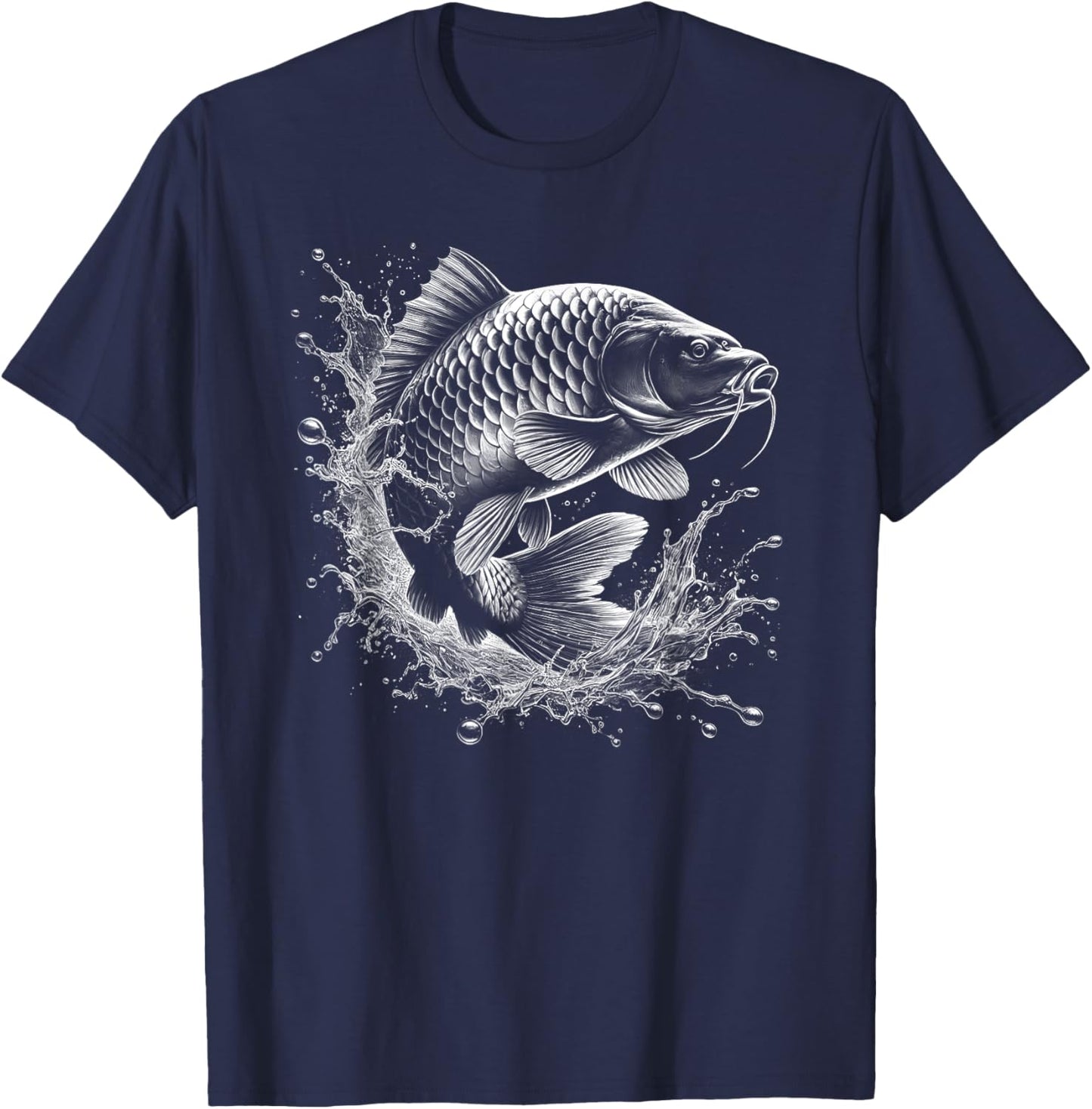 Carp Jumping Out of the Water - Fish Design for Fishermen T-Shirt - T-Shirt | Navy