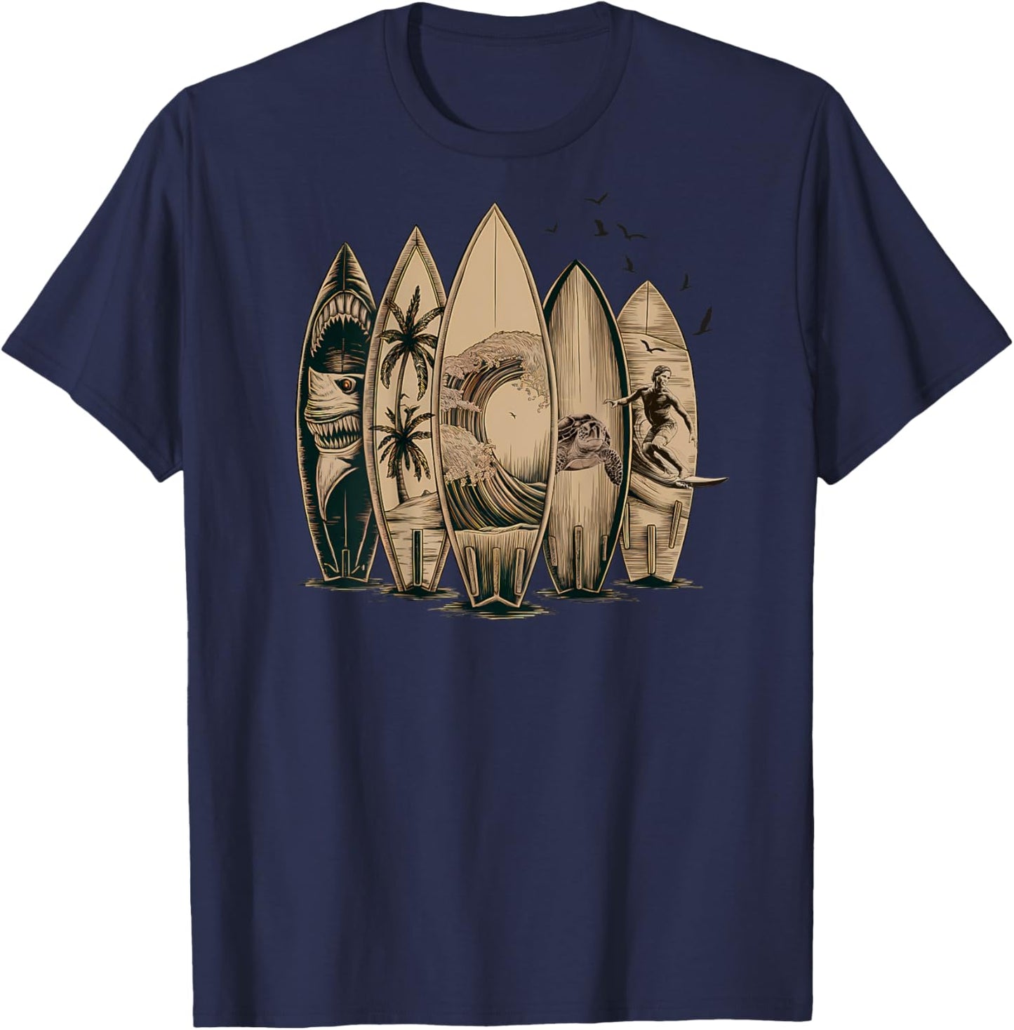 On Back | Surfing Tropical Surfboards Surfboarder Surfer T-Shirt - T-Shirt | Navy