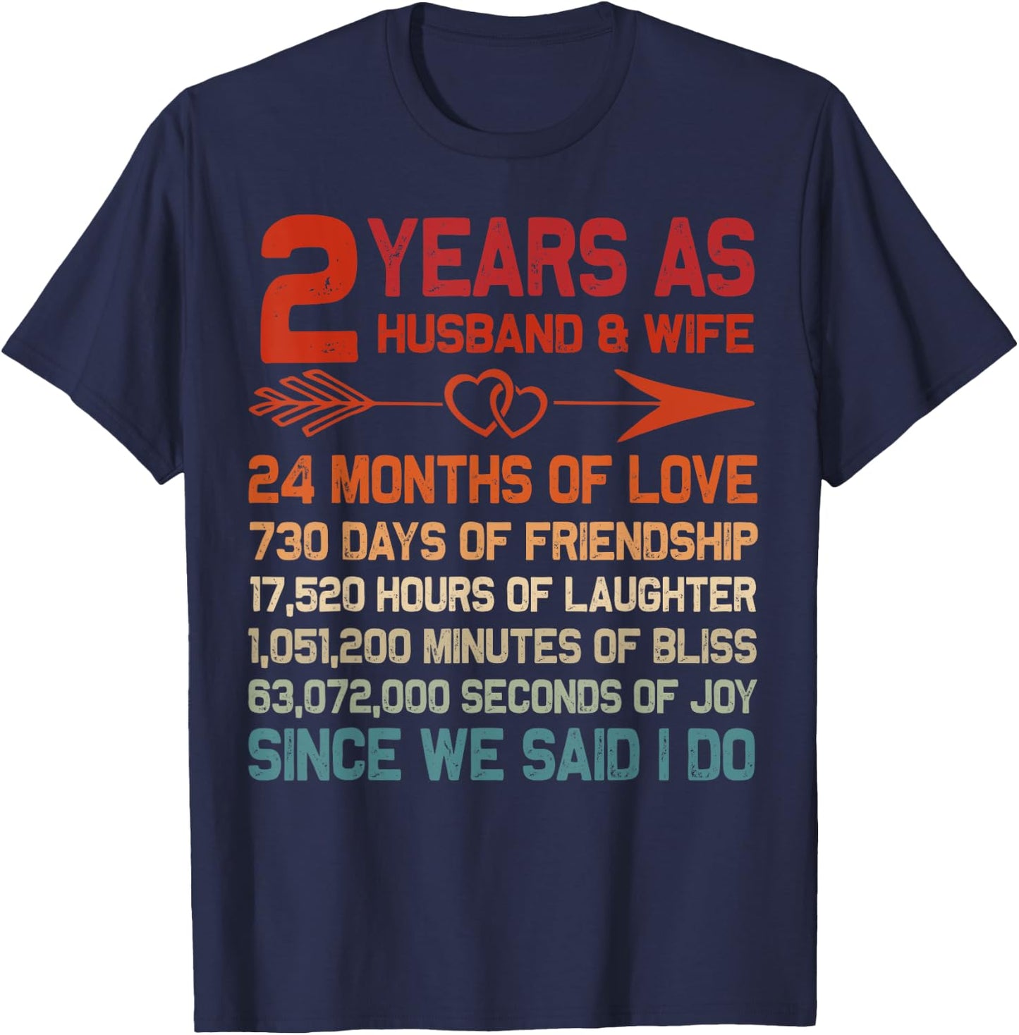 2 Years as Husband & Wife 2nd Anniversary Gift Couple T-Shirt - T-Shirt | Navy
