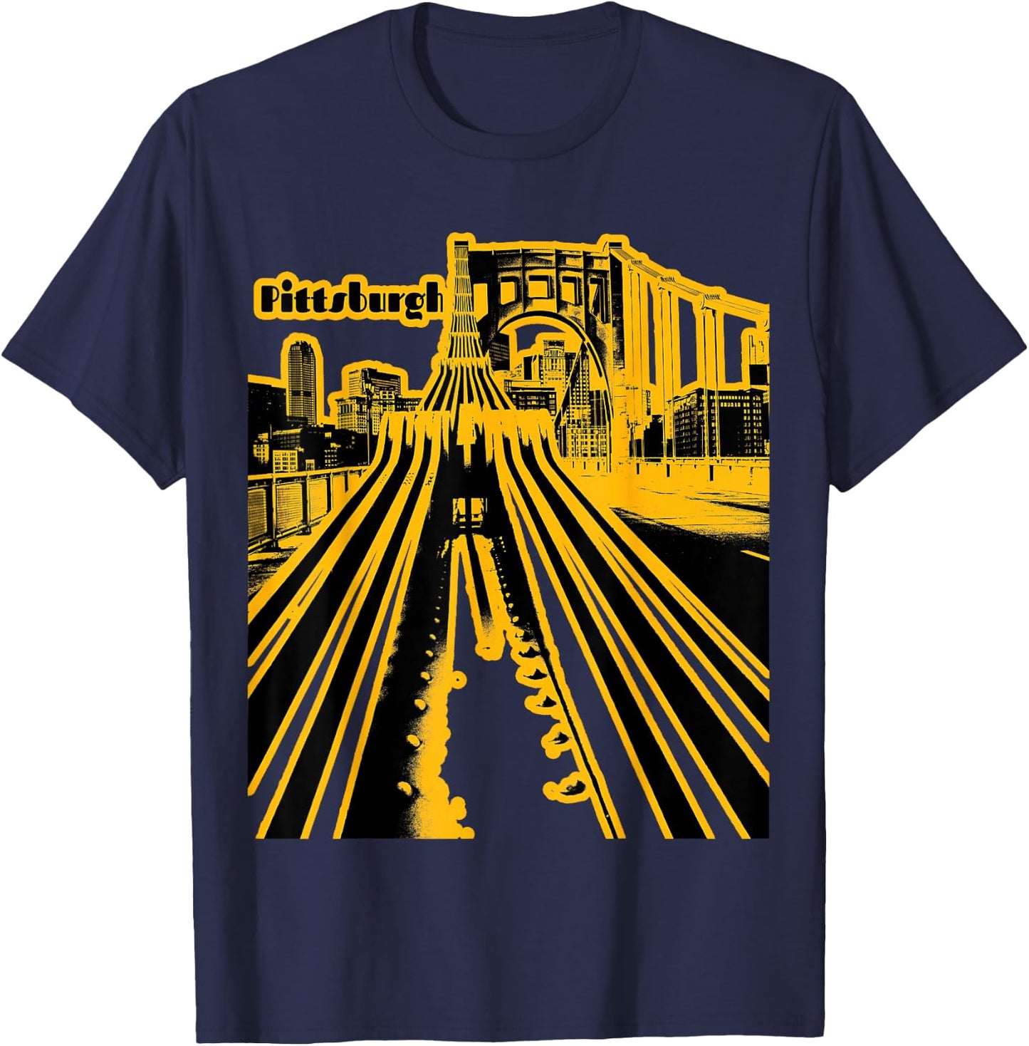 Pittsburgh Steel City Skyline Pennsylvania Bridge 412 Home T-Shirt - T-Shirt | Navy