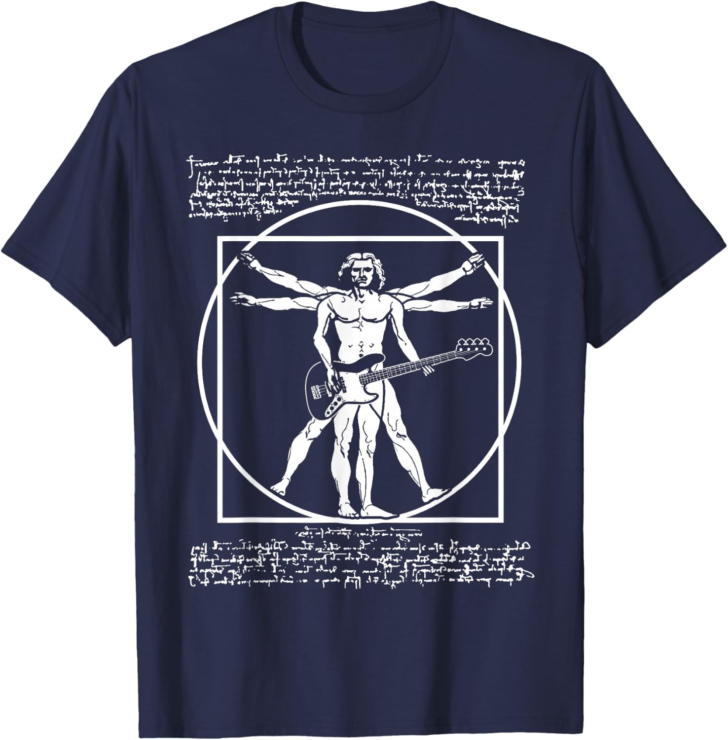 Da Vinci Vitruvian Man Bass Guitar Player - Bass Guitarist T-Shirt - T-Shirt | Navy