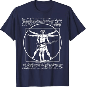 Da Vinci Vitruvian Man Bass Guitar Player - Bass Guitarist T-Shirt - T-Shirt | Navy