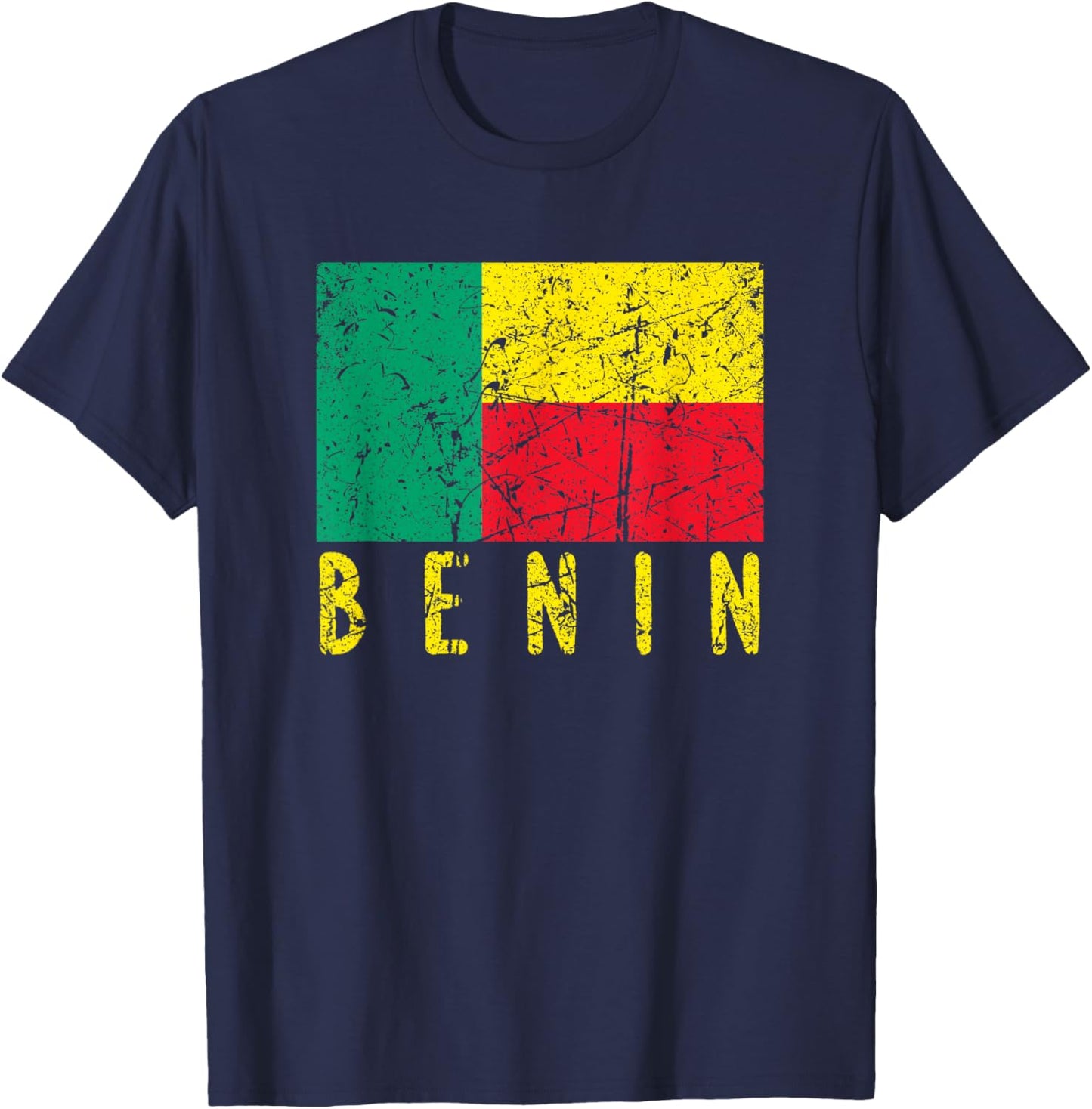 Benin Flag Distressed Beninese African Men Women Kids T-Shirt - T-Shirt | Navy