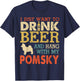 Pomsky Dad Drink Beer Hang With Dog Funny Men Vintage T-Shirt - T-Shirt | Navy