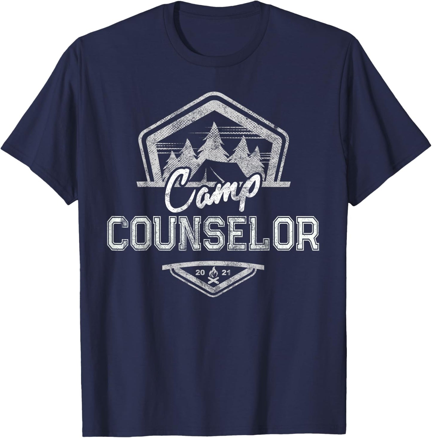 Vintage CAMP COUNSELOR 2021 Campground Crew Teacher Team T-Shirt - T-Shirt | Navy