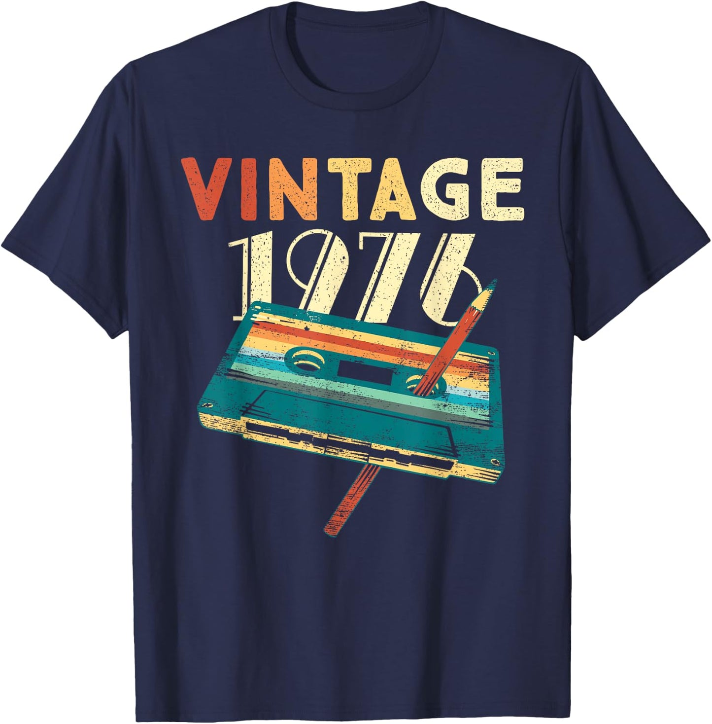 Vintage 1976 Music Cassette 49th Birthday Gifts 49 Years Old T-Shirt - T-Shirt | Navy