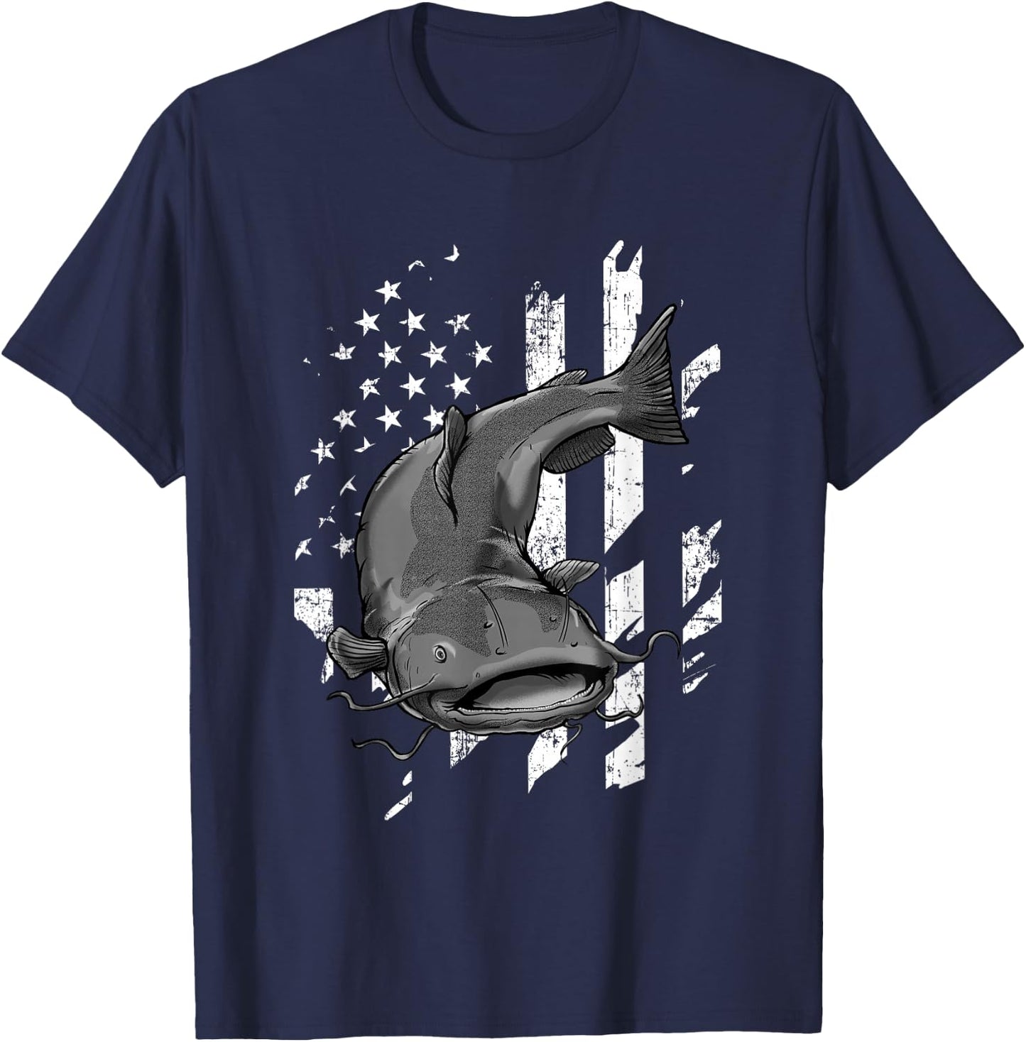 Catfishing American Flag - Catfish Angler Fisherman T-Shirt - T-Shirt | Navy