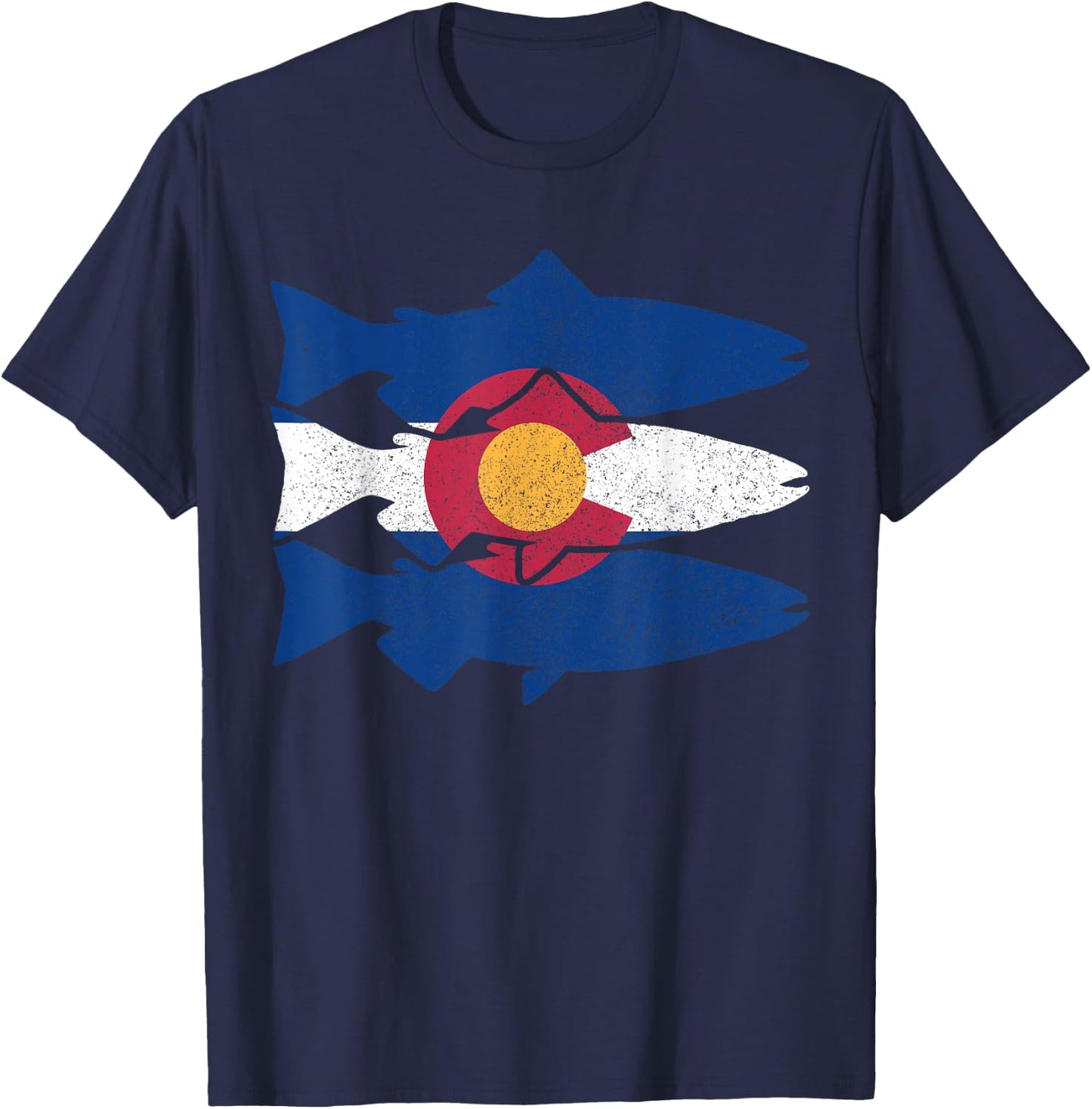 Colorado Fly Fishing Trout Salmon CO Flag Fisherman Gift T-Shirt - T-Shirt | Navy