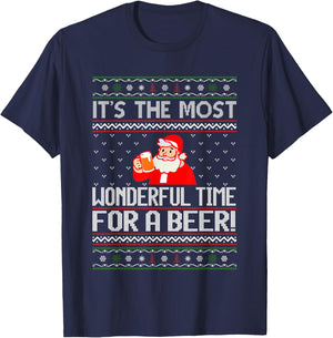 It's The Most Wonderful Time For A Beer Funny Ugly Christmas T-Shirt - T-Shirt | Navy