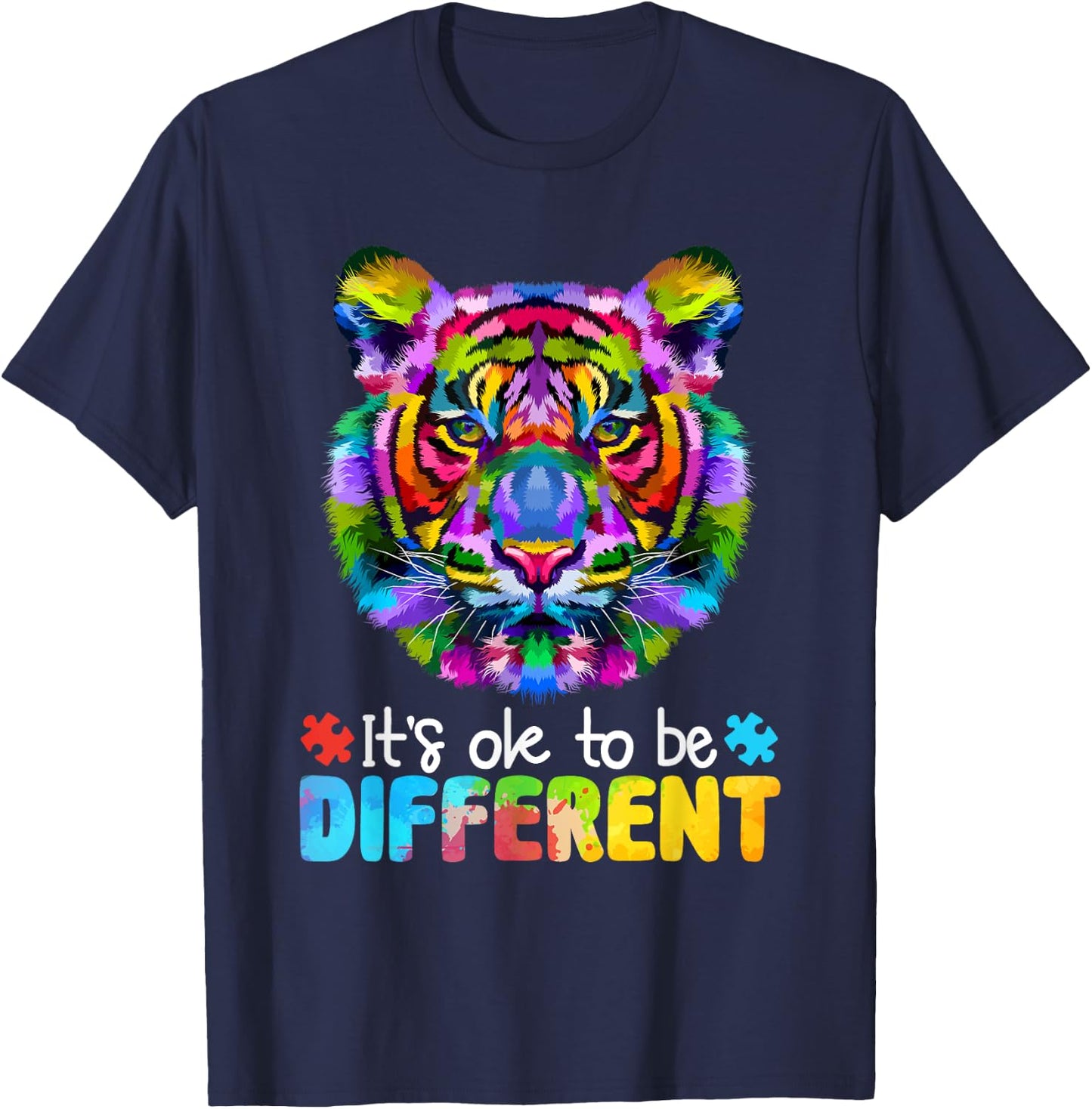 Autism Awareness Day It's OK to be different Colorful Tiger T-Shirt - T-Shirt | Navy