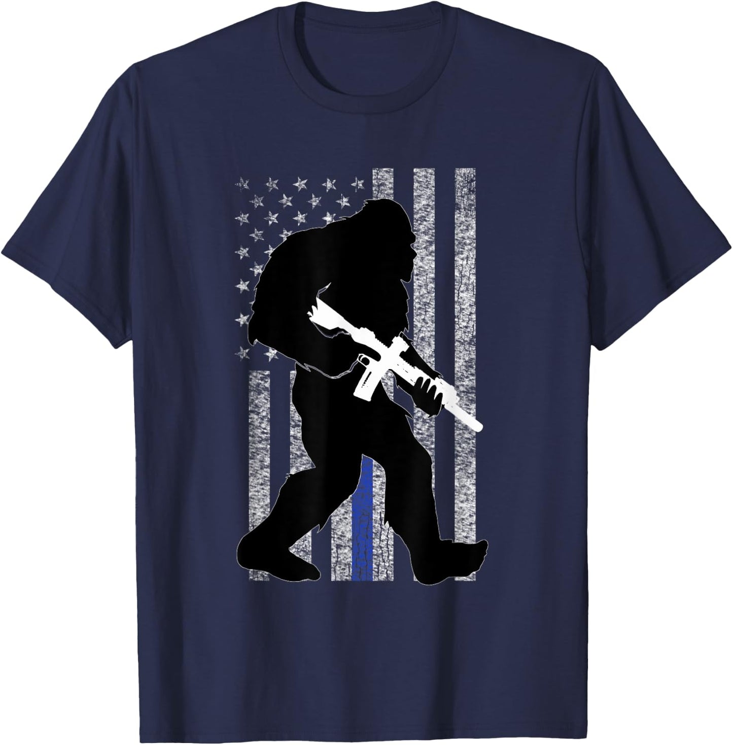 Bigfoot 2nd Amendment Right to Bear Arms Thin Blue Line T-Shirt - T-Shirt | Navy
