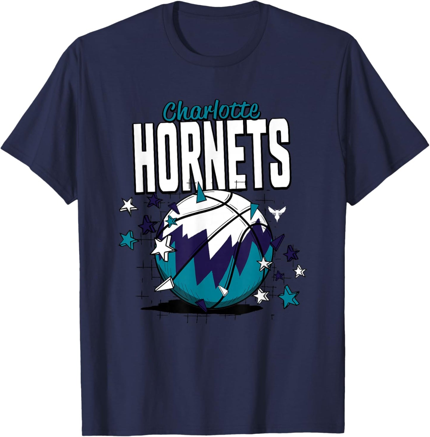 NBA Charlotte Hornets Basketball Doodle Stars T-Shirt - T-Shirt | Navy