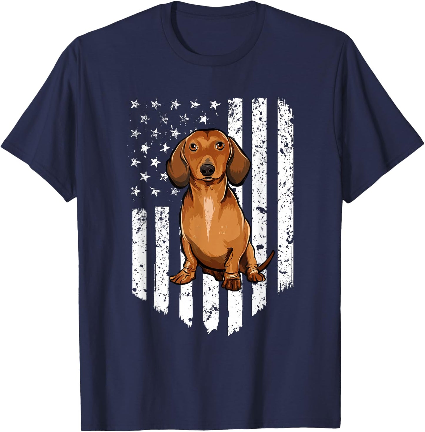 Black White American Flag Brown Dachshund 4th Of July USA T-Shirt - T-Shirt | Navy