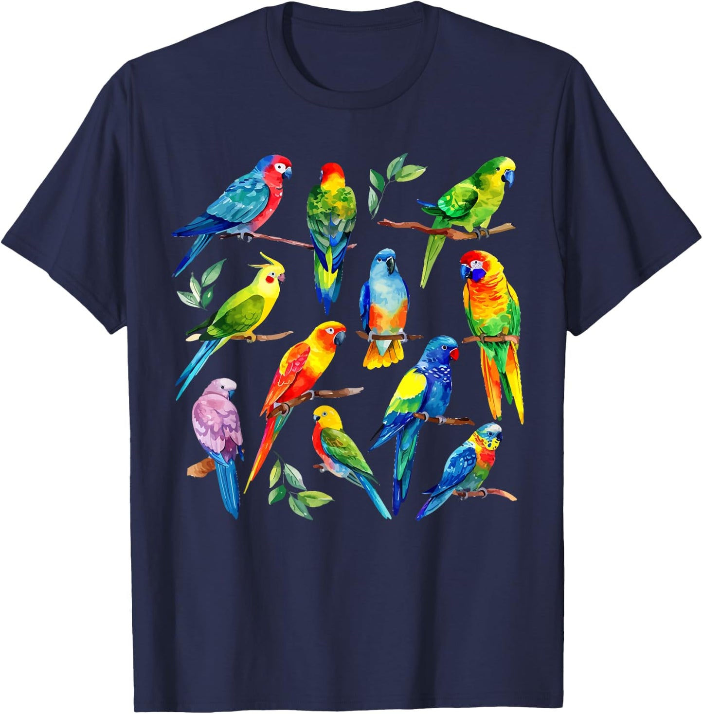 Colorful Parrot Watercolor T-Shirt - T-Shirt | Navy