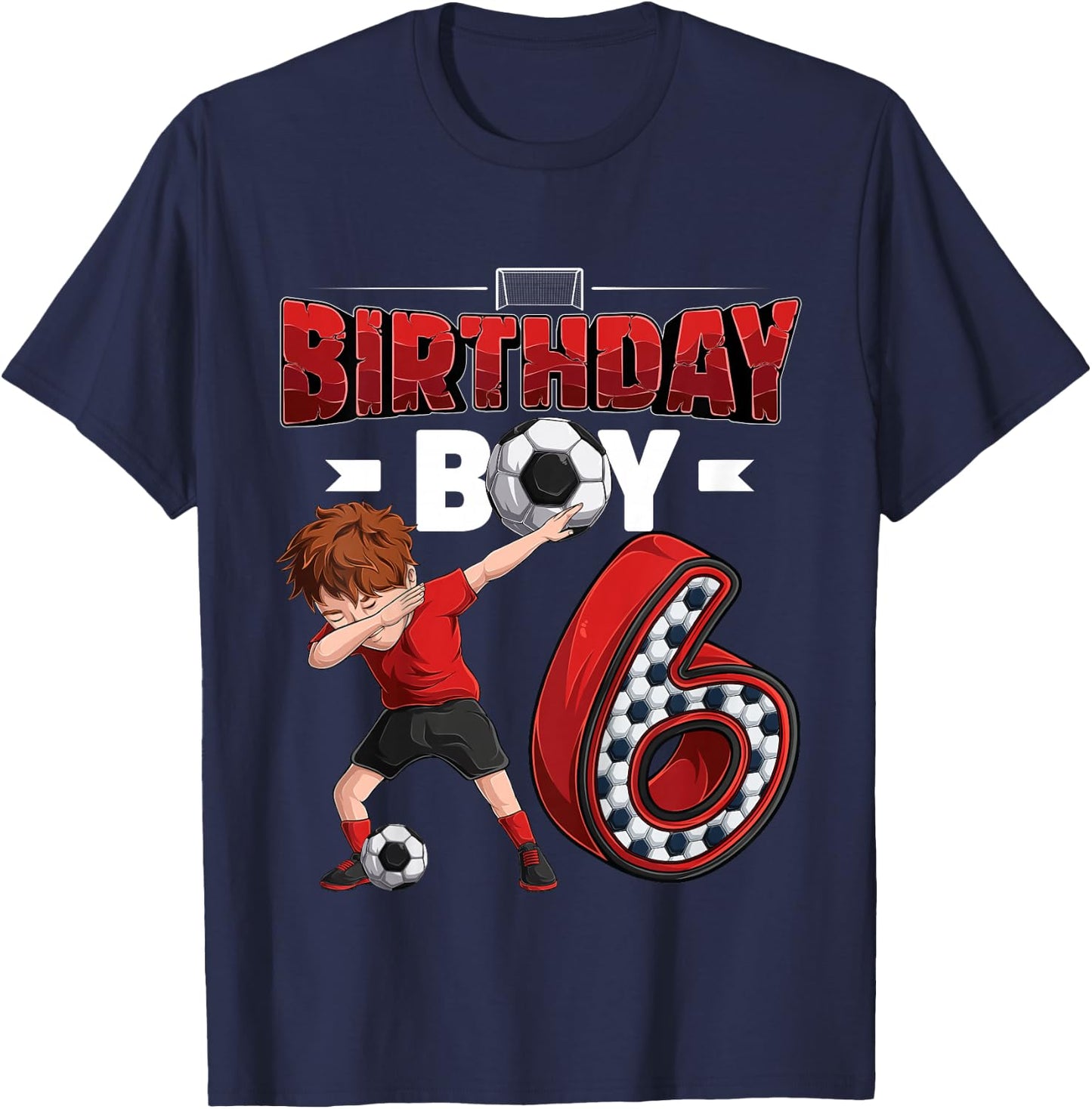 Kids dabbing boy 6 year old Soccer Player 6th birthday party T-Shirt - T-Shirt | Navy