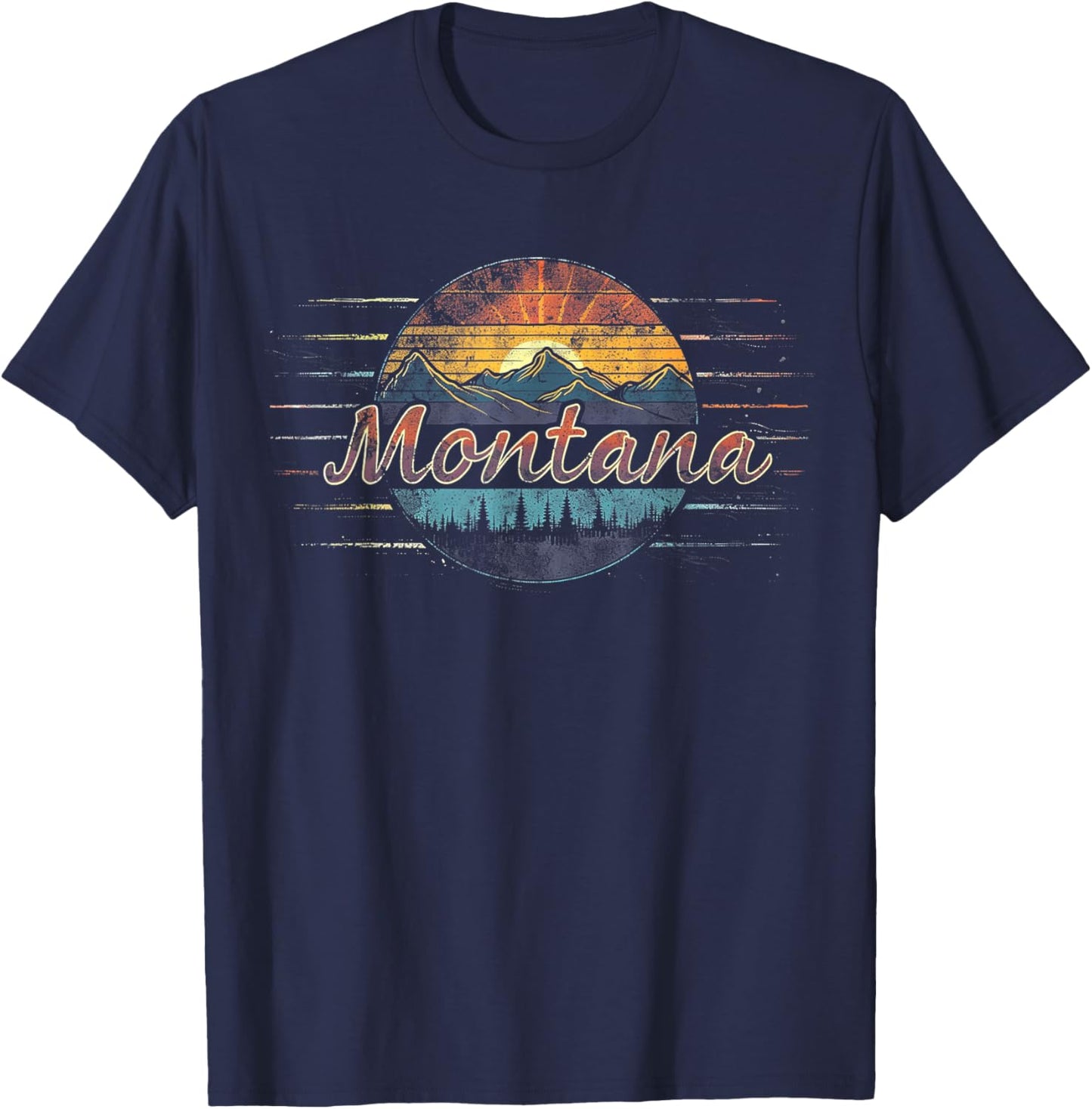 Montana -Cool Funny Graphic Vintage Men Women Kids Mountains T-Shirt - T-Shirt | Navy