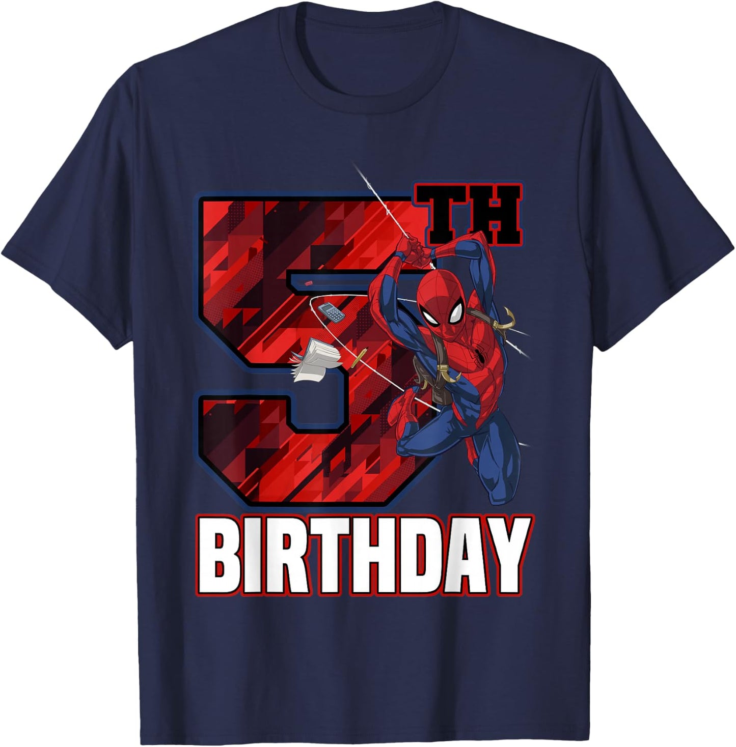 Marvel Spider-Man Web Swing 5th Birthday T-Shirt - T-Shirt | Navy