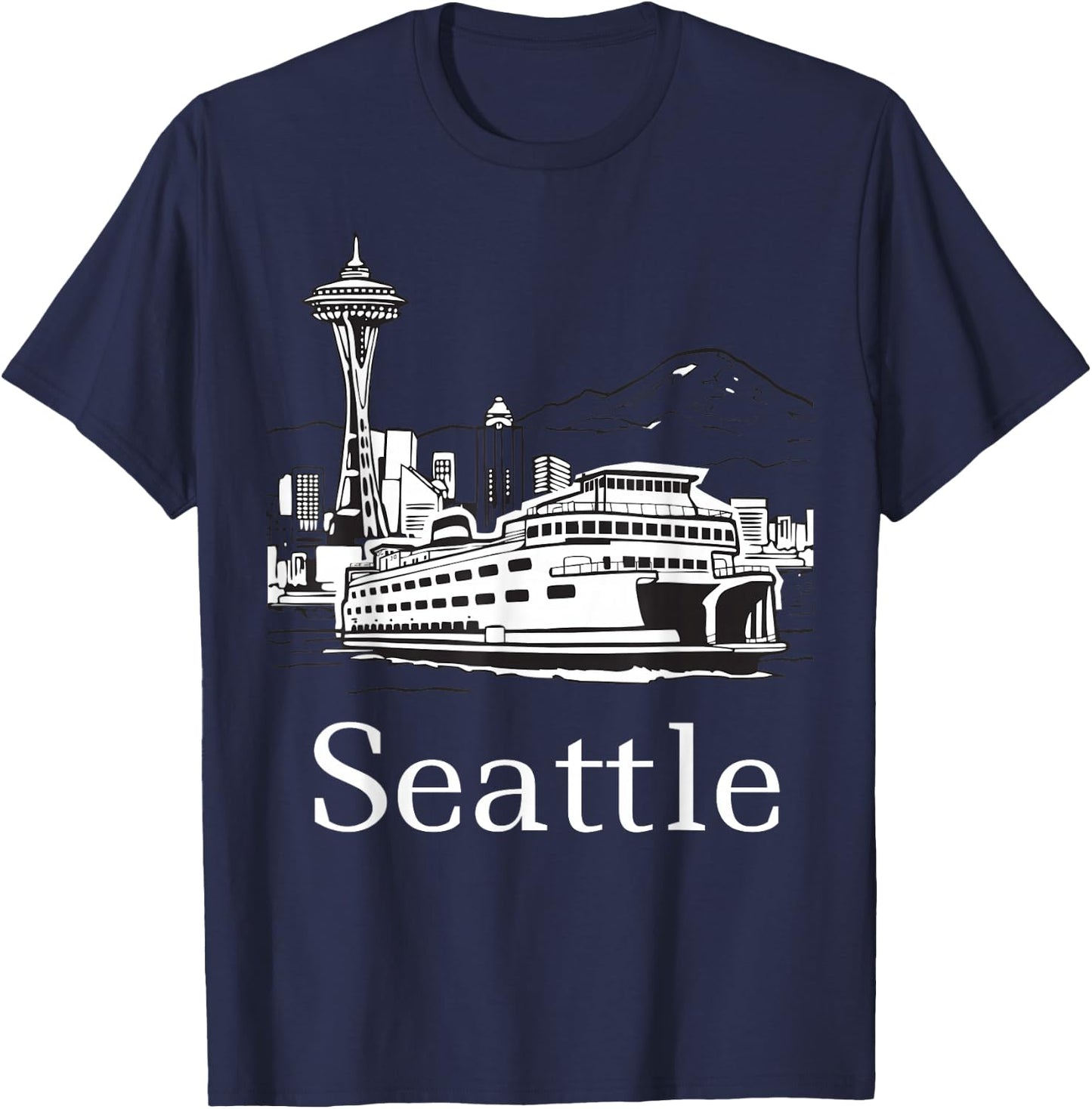 Seattle Skyline Island Ferry T-Shirt - T-Shirt | Navy