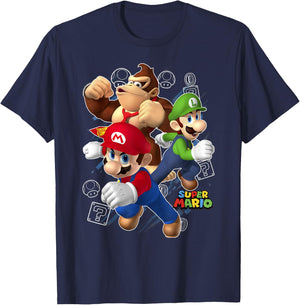Super Mario Donkey Kong Mario Luigi Action Pose T-Shirt - T-Shirt | Navy