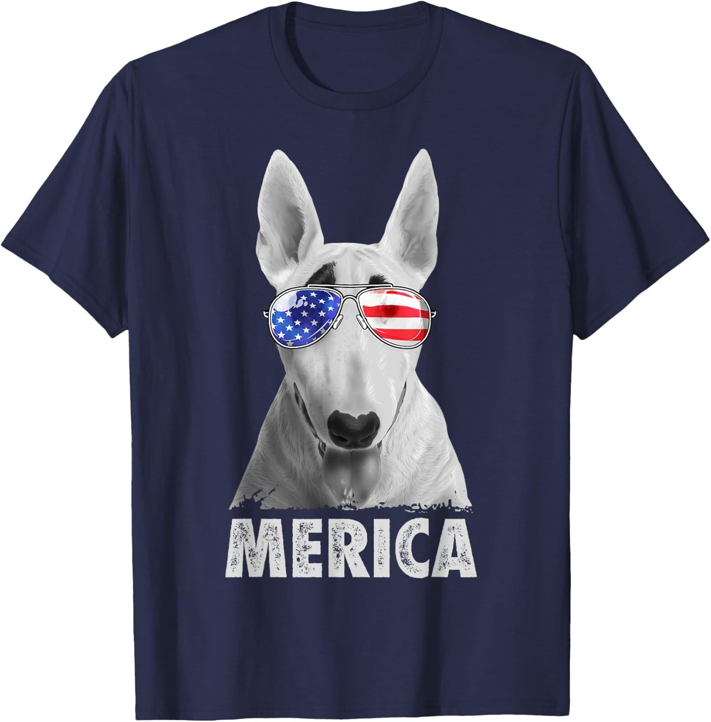 Bull Terrier 4th of July Merica Men American Flag Sunglasses T-Shirt - T-Shirt | Navy