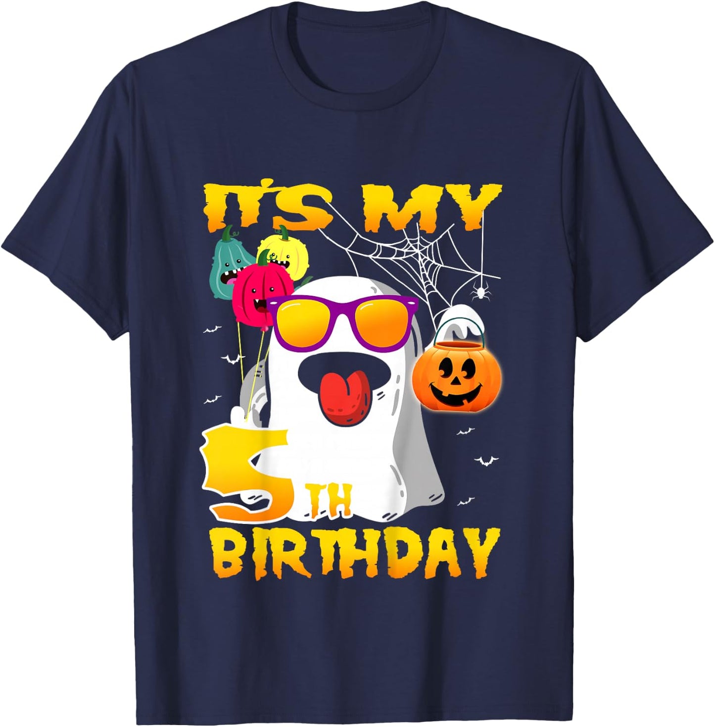 Kids It's My 5th Birthday Ghost Funny Halloween 5 years old Boys T-Shirt - T-Shirt | Navy