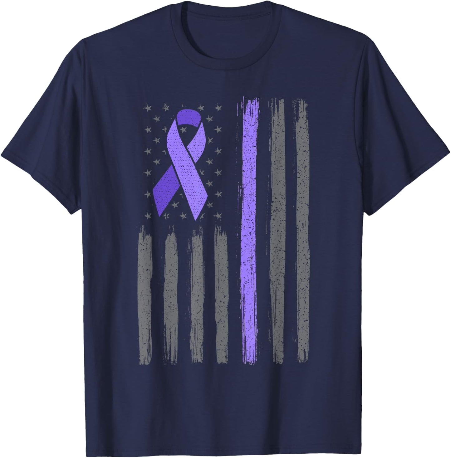 American flag ribbon stomach cancer awareness T-Shirt - T-Shirt | Navy