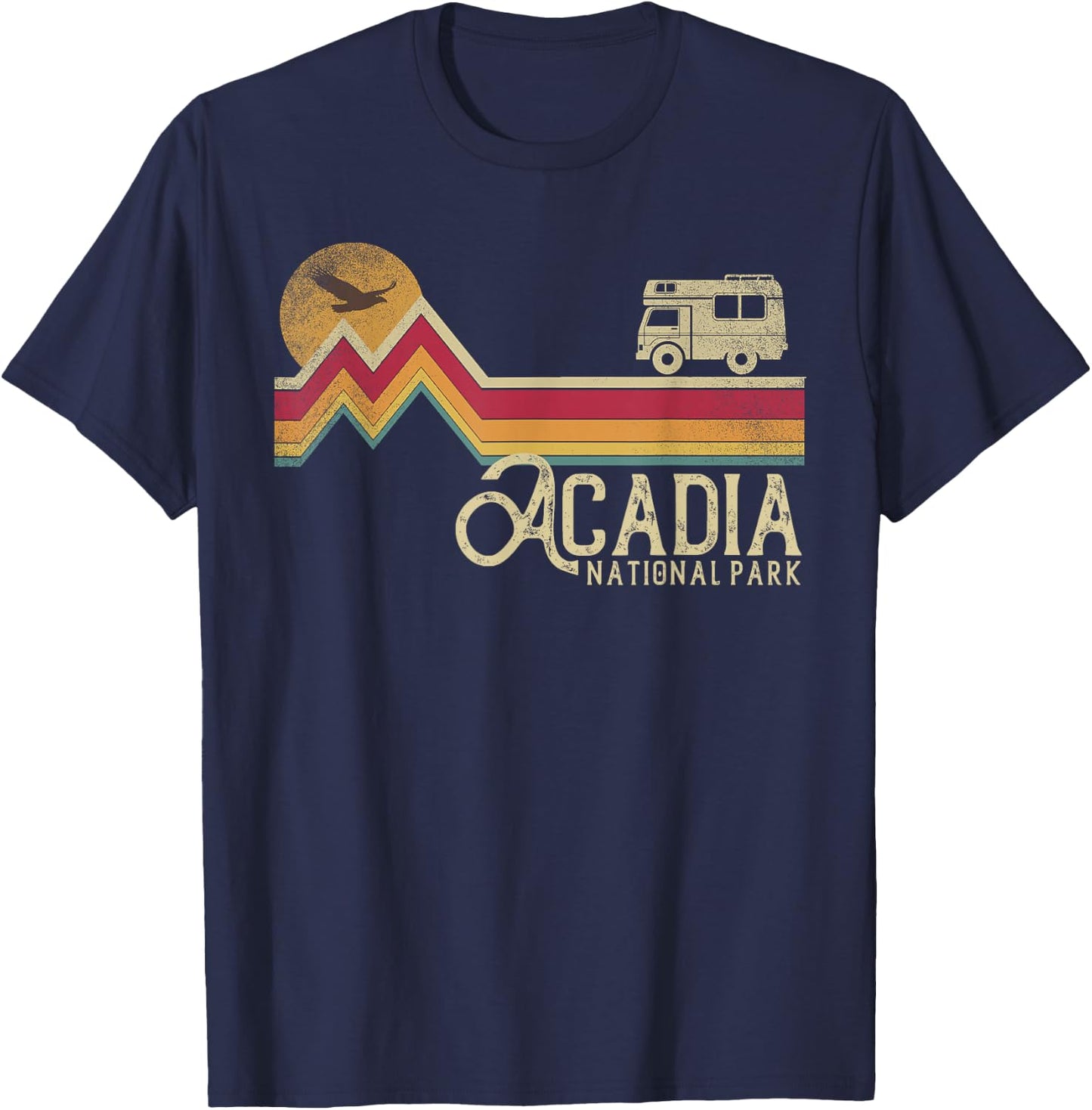 Acadia National Park Retro Style Mountain Maine Vintage Gift T-Shirt - T-Shirt | Navy