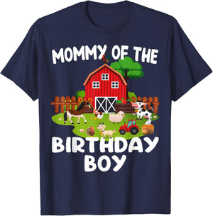 Barnyard Birthday Farm Animals Mommy Birthday Boy T-Shirt - T-Shirt | Navy