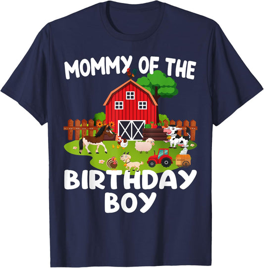 Barnyard Birthday Farm Animals Mommy Birthday Boy T-Shirt - T-Shirt | Navy