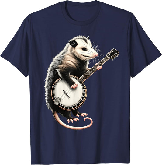 Opossum Playing Banjo Guitar Funny Possums T-Shirt - T-Shirt | Navy