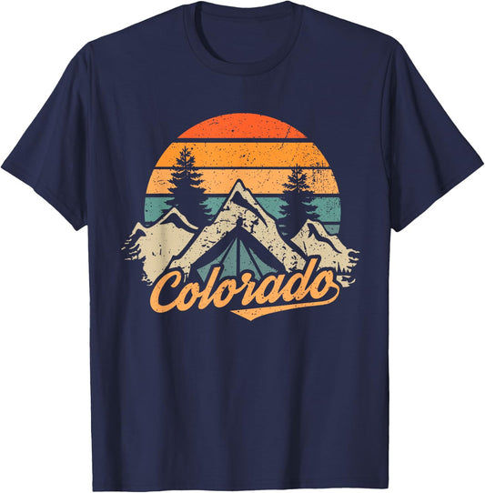 Colorado - Retro Vintage Mountains Nature Hiking Camping T-Shirt - T-Shirt | Navy