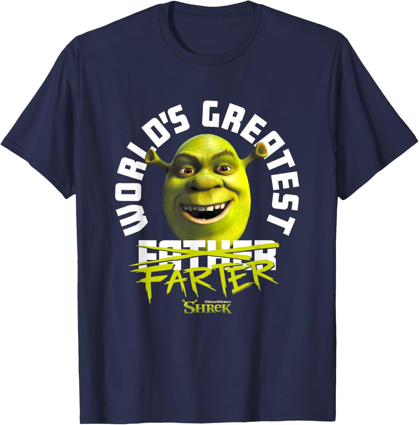 Shrek Father's Day World's Greatest Farter Chest Text Logo T-Shirt - T-Shirt | Navy