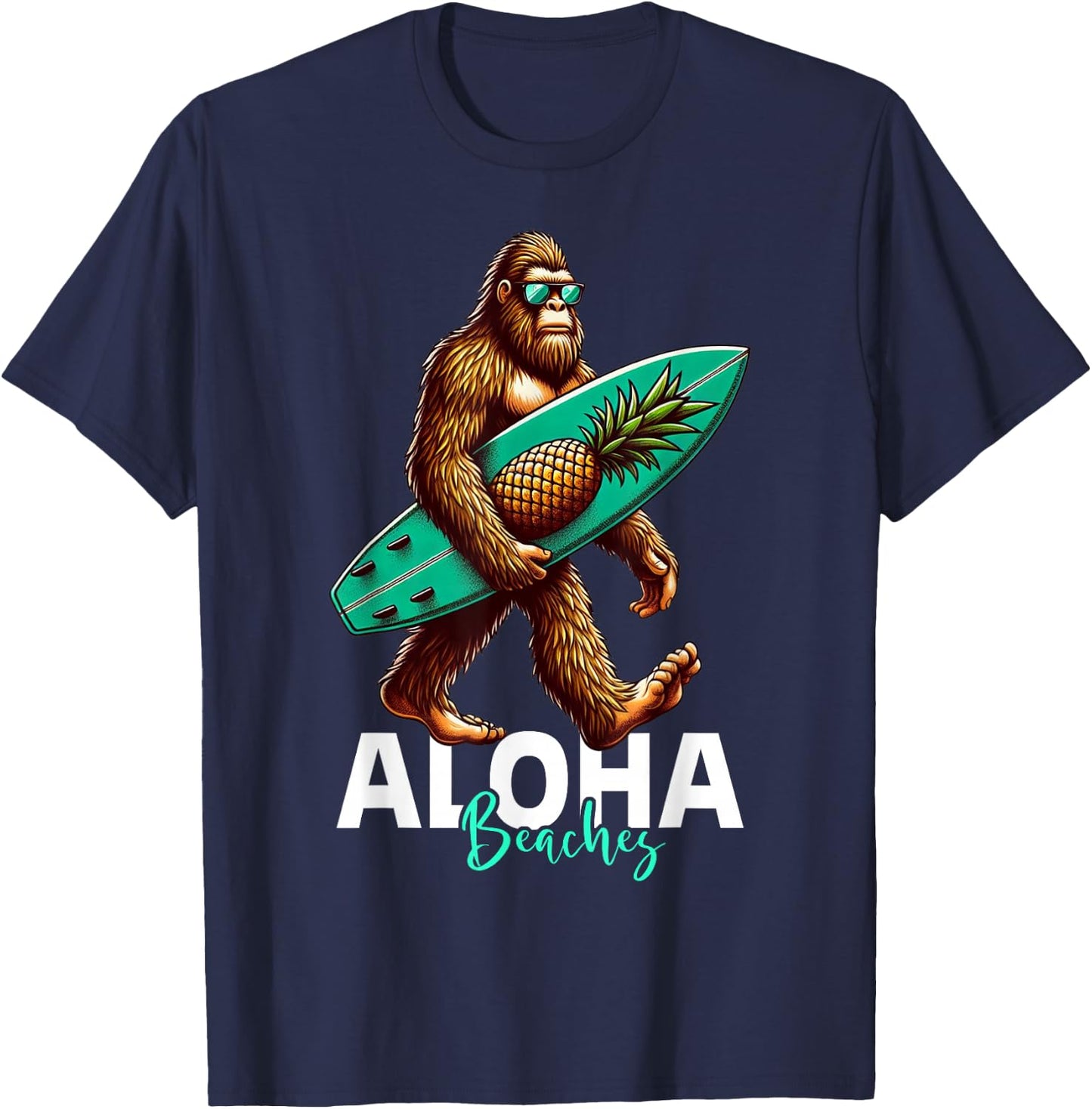 Kids Bigfoot Surfing Hawaiian Beach Funny Sasquatch T-Shirt - T-Shirt | Navy